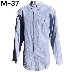 Sz16 Yarmouth Ralph Lauren Blue Whit Pin Stripe Long Sleeve Button Down Shirt